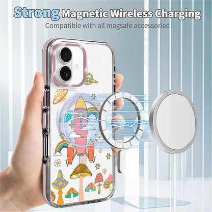 Case for iPhone 16 Plus, Spaceship Mushroom Phone Case Design，for Women Girls - Image 4