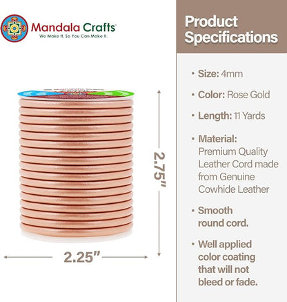 Mandala Crafts Round Genuine Rose Gold Leather Cord - Image 4