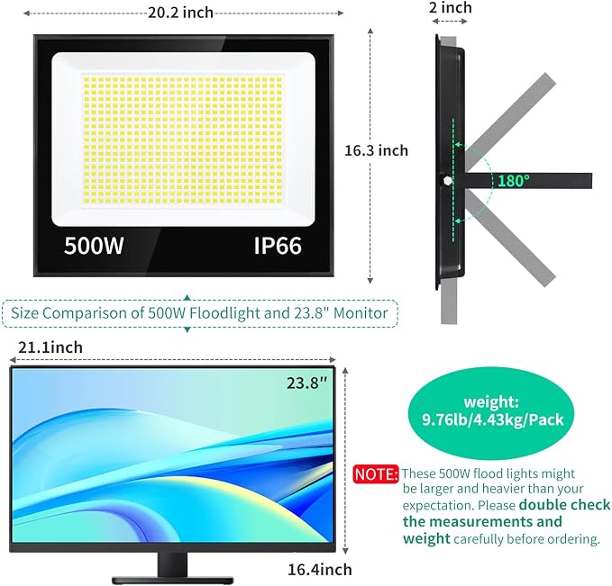 ISUERFY 500W LED Flood Light Outdoor - Image 2