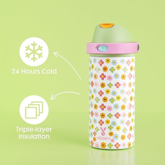 18 oz Kids Water Bottle for School: Meoky 18 oz Stainless Steel Insulated Water - Image 3