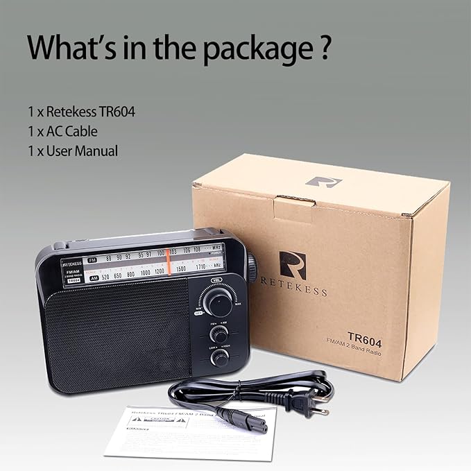 Retekess TR604 AM FM Radio, Portable Radio Plug in Wall, D Battery Operated - Image 6