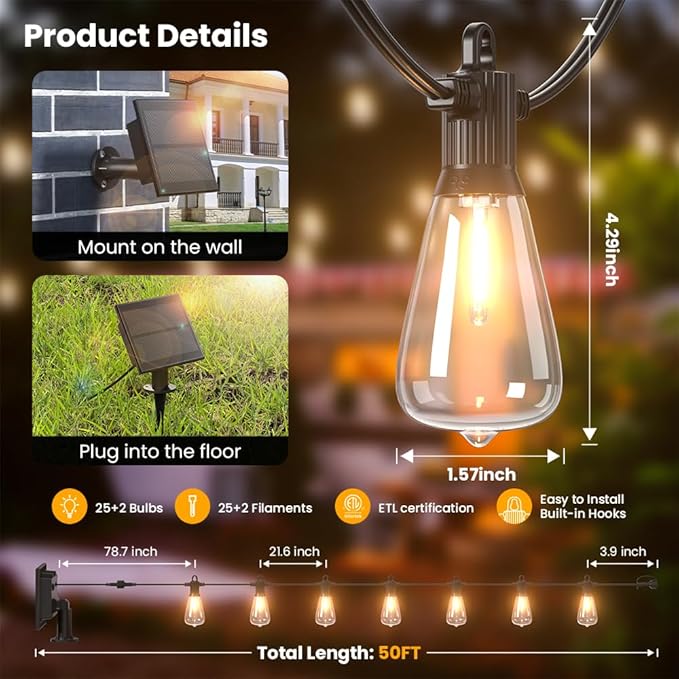 50FT Solar String Lights Outdoor Waterproof IP65 - Image 2