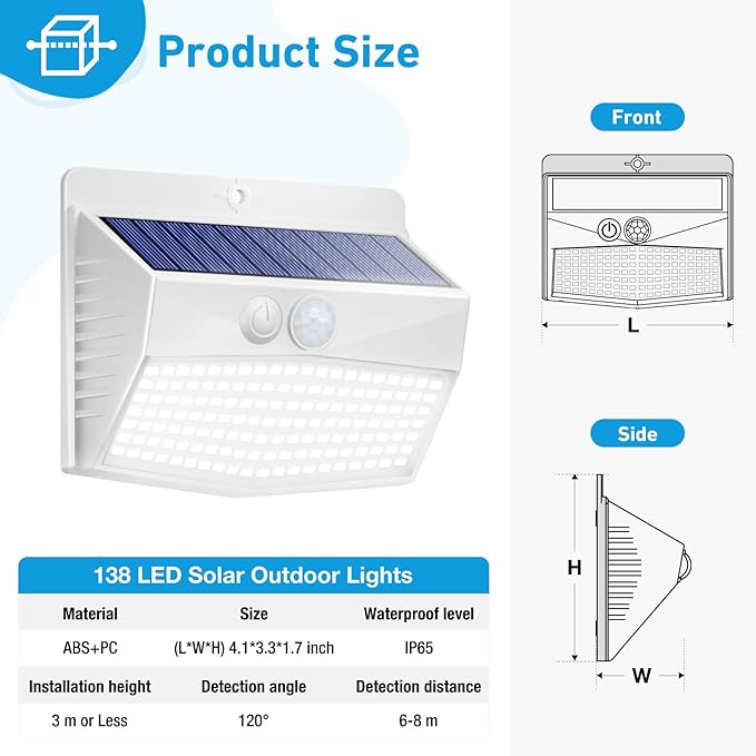 Peasur Solar Outdoor Lights Motion Sensor Solar Security Lights Waterproof - Image 7