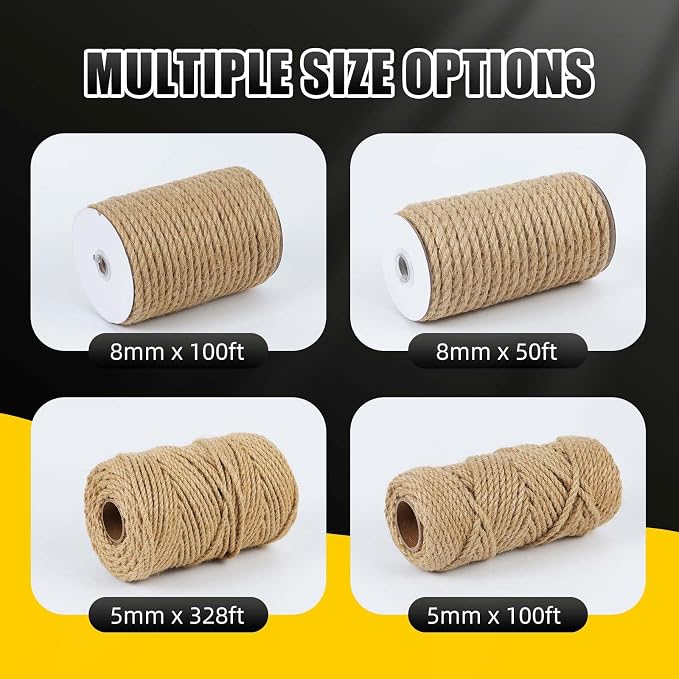 Natural Jute Twine, 5MM x 328FT Jute Rope Roll, Heavy Duty Thick Twine - Image 8