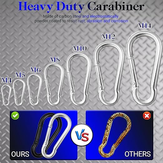 12 Pack 2" Heavy Duty Carabiner Clips, M5 Sliver Galvanized Steel Spring Snap - Image 4