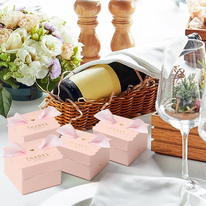 CHolic 50Pcs Party Favor Candy Box, Thank You Pink Gift Candy Box - Image 7