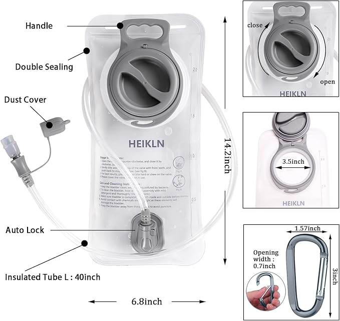 HEIKLN Hydration Bladder 1.5L-2L-2.5L-3L, Leak Proof Water Reservoir, BPA Free - Image 2