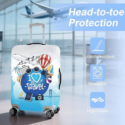 ANNA QUEEN I Love Travel Themed Luggage Cover, Stretchable Suitcase Protector - Image 2