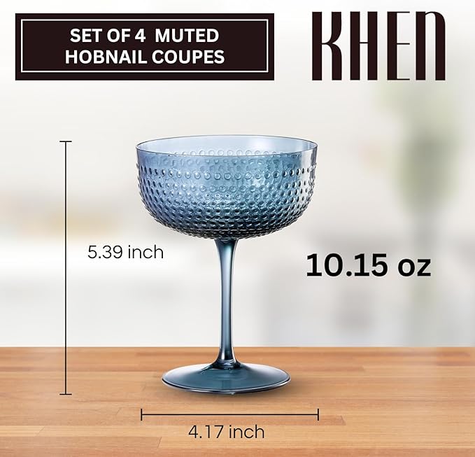 Khen Muted Hobnail Coupes Vintage Textured Pastel Style Cocktail Martini - Image 2