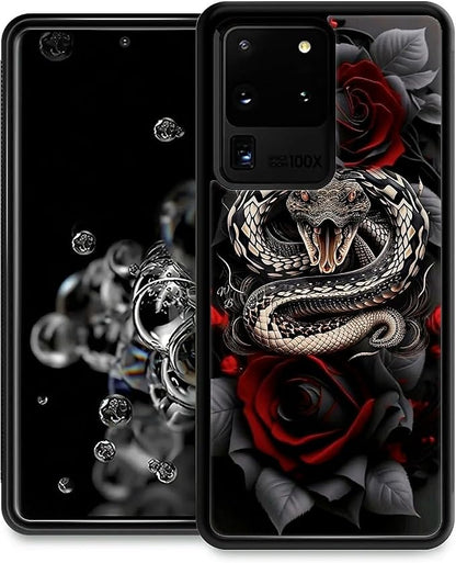 for Samsung Galaxy S20 Ultra Case, Entwined Rose Snake Pattern Graphic Design by FKBRCL4U