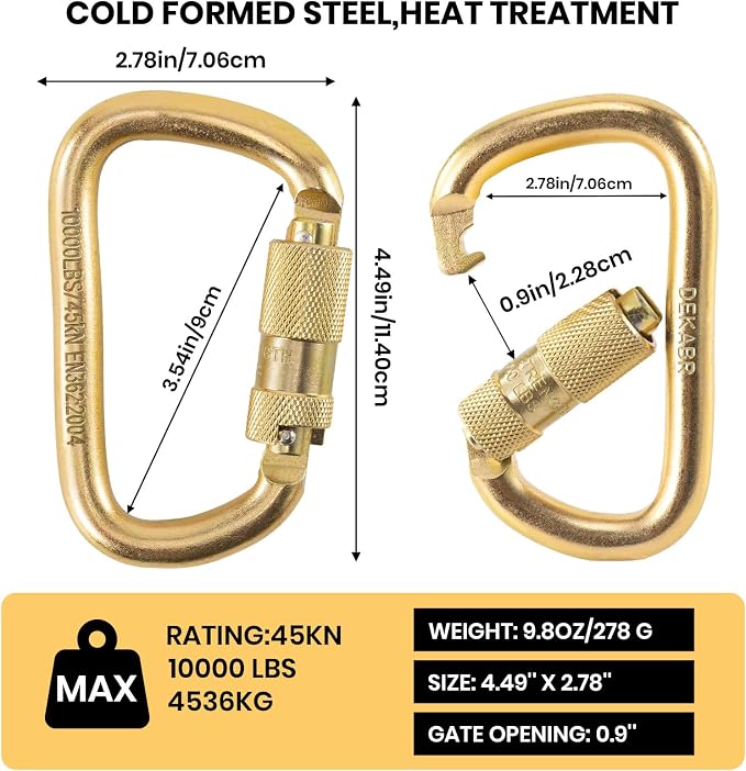 DEKABR Carabiner Heavy Duty, 45KN Twist Lock Steel Auto Locking Climbing - Image 3