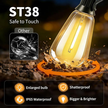 Solar Lights Outdoor Waterproof: ST38 50FT 15M Shatterproof Bulbs Patio Lights - Image 6