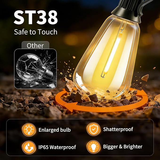 Outdoor Solar String Lights Waterproof: ST38 50ft Shatterproof Patio Lights - Image 6