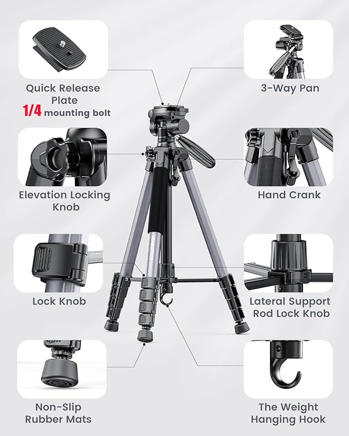 CAMBOFOTO 74″ Aluminum Camera Tripod – Heavy‐Duty Professional Tripod Stand - Image 6