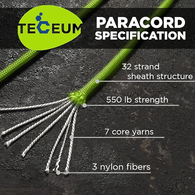 TECEUM 5/32" Paracord Rope 1000 – 1000ft / 200ft / 100ft / 50ft – Tactical - Image 2