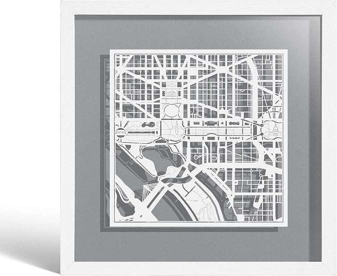 O3 Design Studio Washington D.C. Cut Map Framed, 9x9 inches, Paper Cutting Art by O3DESIGNSTUDIO
