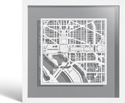 O3 Design Studio Washington D.C. Cut Map Framed, 9x9 inches, Paper Cutting Art by O3DESIGNSTUDIO