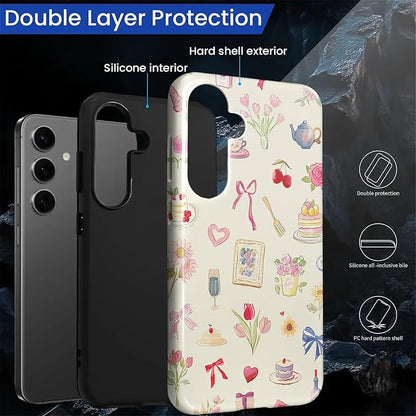 for Samsung Galaxy S24 Case, HL2 Aesthetic Bow Preppy Collage Hybrid 2 Layer - Image 2