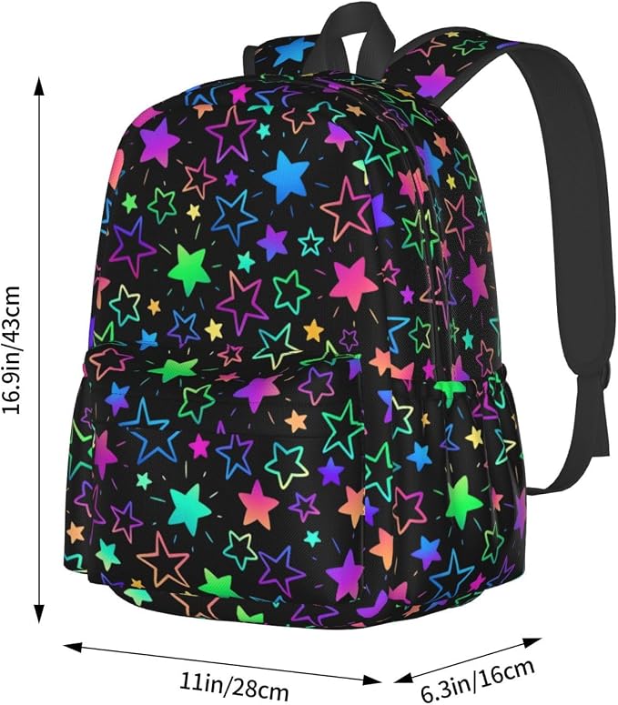 cfpolar 17 Inch Backpack Bright Neon Stars Laptop Bag Shoulder Bag School - Image 4