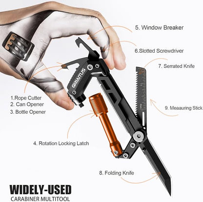 Carabiner Multitool with Pocket Knives, EDC Carabiners, Serrated Knife - Image 3