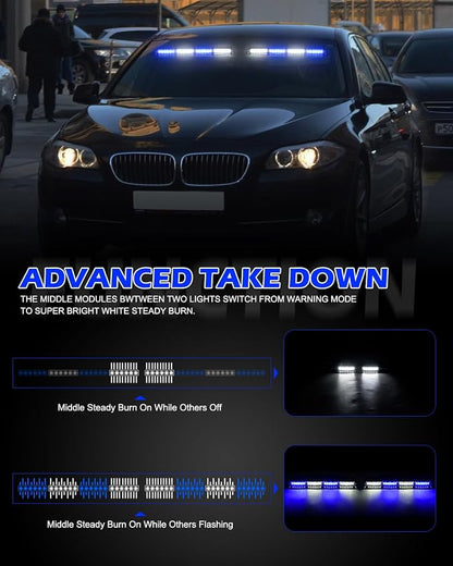 HLauto 604N Emergency Dash Strobe Lights: 2x16.8 inch Blue White Security Light - Image 3