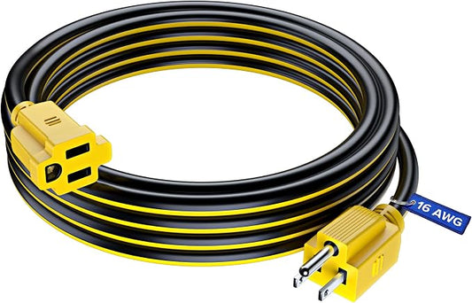 Maximm 15 Ft Black and Yellow Extension Cord, Heavy Duty 16 AWG, ETL Listed by MaximmCable