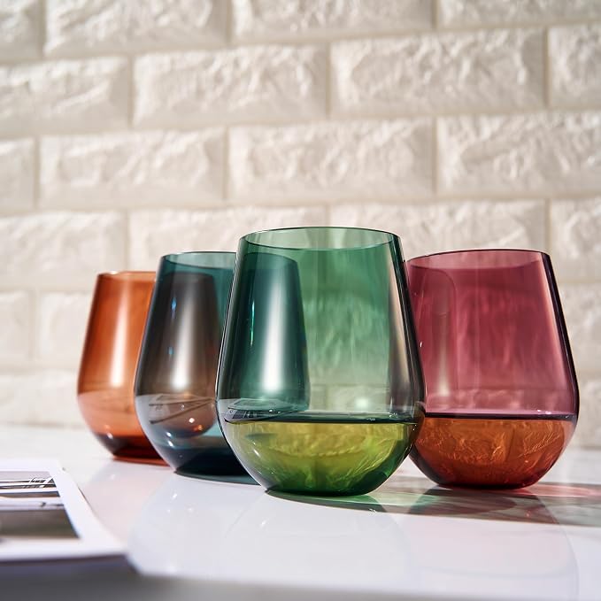 Tritan BPA-Free Plastic Shatterproof Stemless Wine Glasses, - Image 7