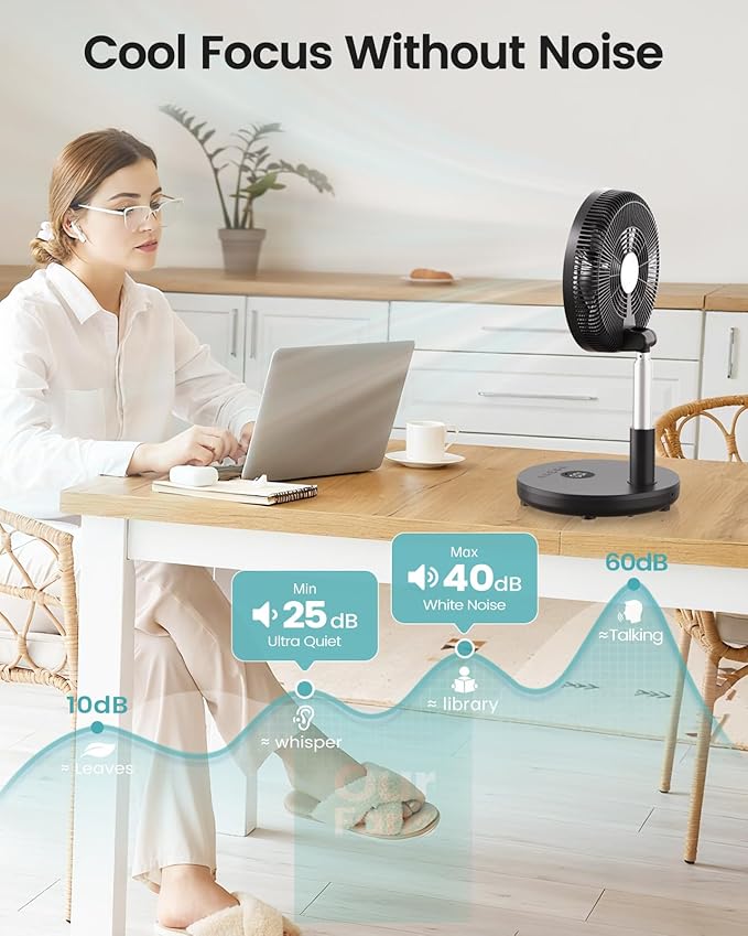 TriPole Foldable Standing Fan 12" Portable Rechargeable Battery Pedestal Fan - Image 6
