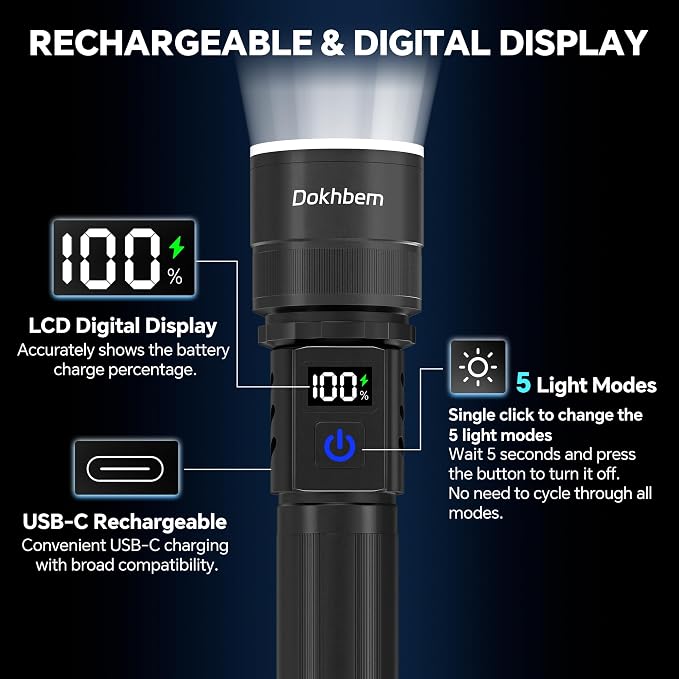 Rechargeable Flashlights 2 Pack, Super Bright LED Long Handle Flashlight - Image 7