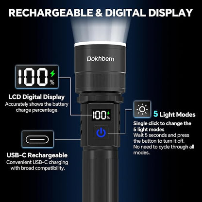 Rechargeable Flashlights 2 Pack, Super Bright LED Long Handle Flashlight - Image 7