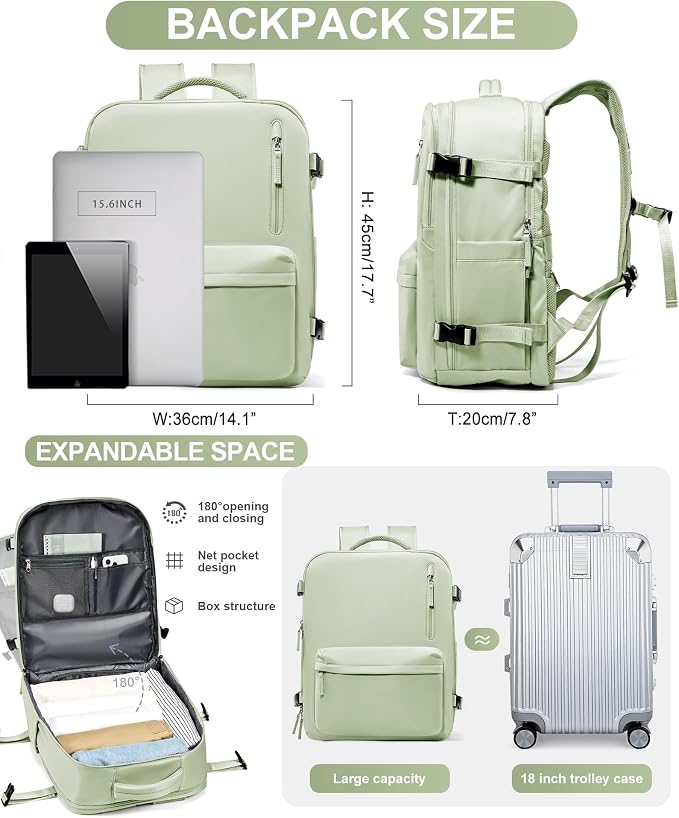 WONHOX Large Travel Backpack Carry on Flight Approved Laptop Work Business - Image 3