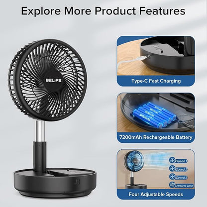 Belife X8 Portable Fan, 7200mAh Battery Powered Rechargeable, Oscillating USB - Image 3