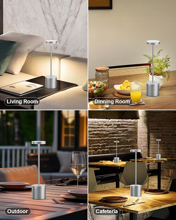 Silver Cordless Table Lamp Rechargeable - Image 7