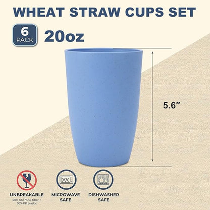 Wrova Wheat Straw Cups 6 PCS Good Alternative to Plastic Reusable Cups 20 oz - Image 2
