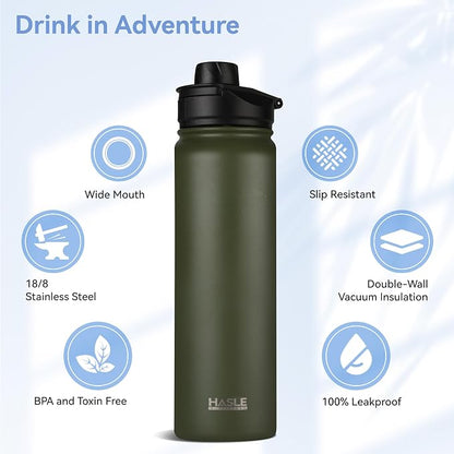 HASLE OUTFITTERS Insulated Water Bottle 22 oz Double Wall Stainless Steel Water - Image 2