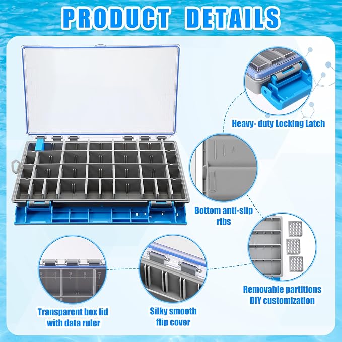 Junkin 6 Pack 3700 Fishing Tackle Boxes Waterproof, Large Blue Lure Organizer - Image 3