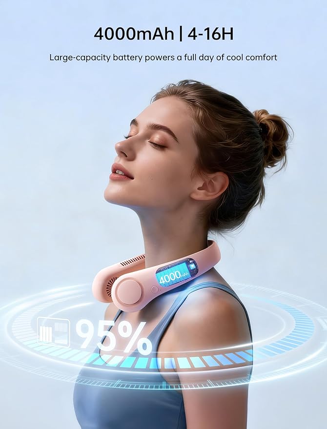 JISULIFE Portable Neck Fan, Hands-Free Bladeless, 5 Speeds, 4000 mAh Battery - Image 5