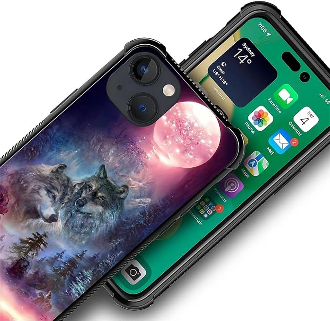for iPhone 13 Case, Star Two Wolfs Howling Pattern Graphic Design Girl Boy Soft - Image 3