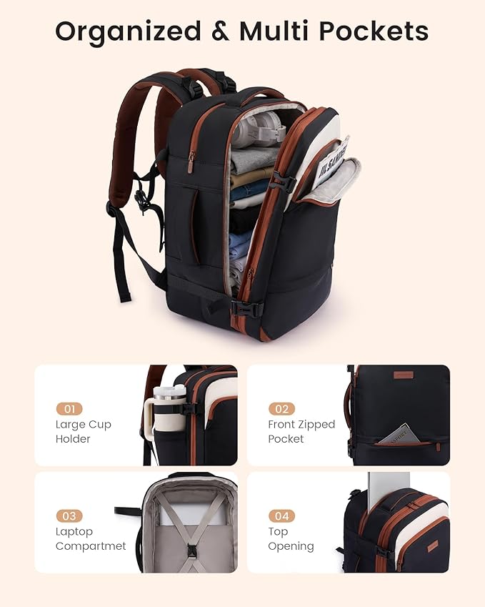 LOVEVOOK Carry On Backpack For Women & Men, 45L Personal Item Travel Bag - Image 5
