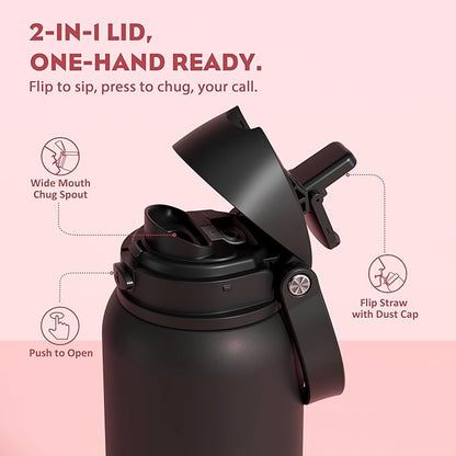 POWCAN 40 oz Stainless Steel Water Bottle: 2-in-1 Push-Button Spout & - Image 2