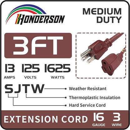 3FT Brown Extension Cord-16/3 SJTW Durable Extension Cord - Image 2