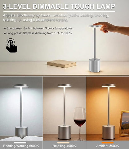 Silver Cordless Table Lamp Rechargeable - Image 5
