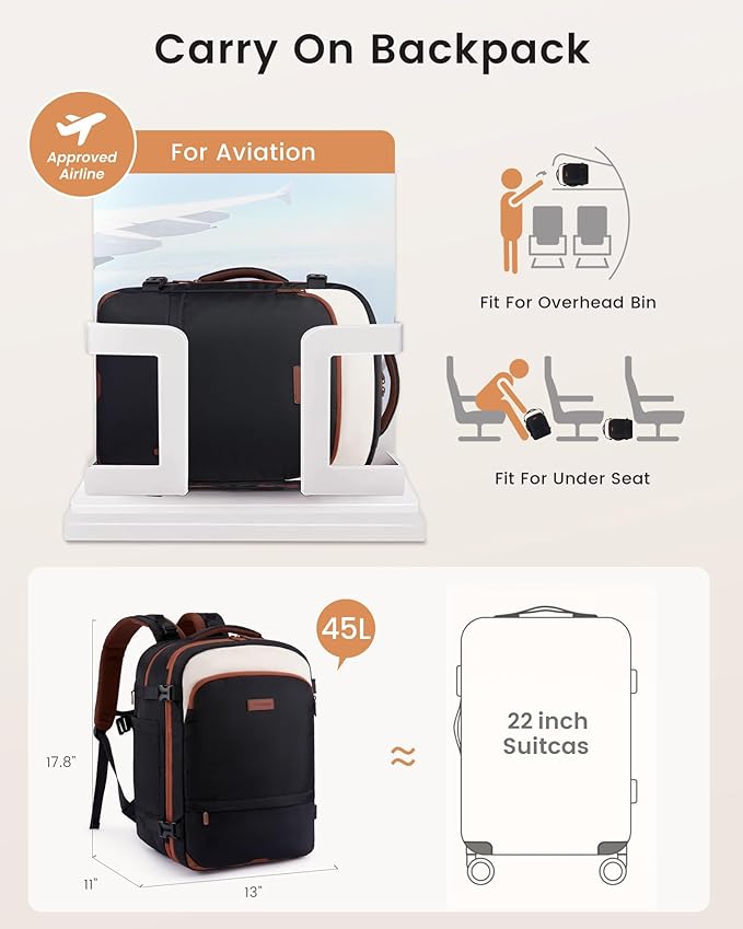 LOVEVOOK Carry On Backpack for Women Flight Approved, Travel Backpack for Men - Image 2