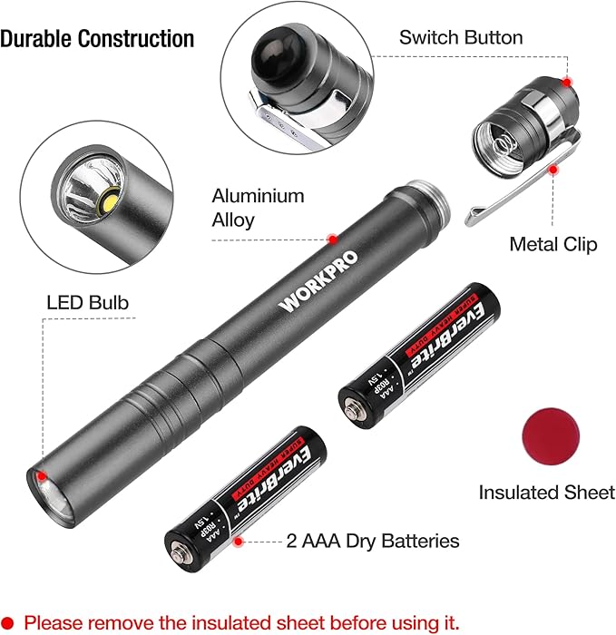 WORKPRO LED Pen Light, Aluminum Pen Flashlights, Pocket Flashlight - Image 4