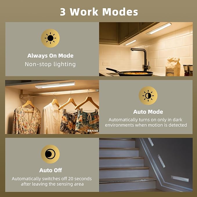 4 Pack Under Cabinet Lighting, Rechargeable Motion Sensor Light Indoor - Image 3