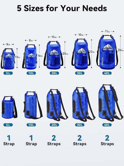 HEETA Dry Bag Waterproof for Women Men, 5L/10L/20L/30L/40L Roll Top Lightweight - Image 2
