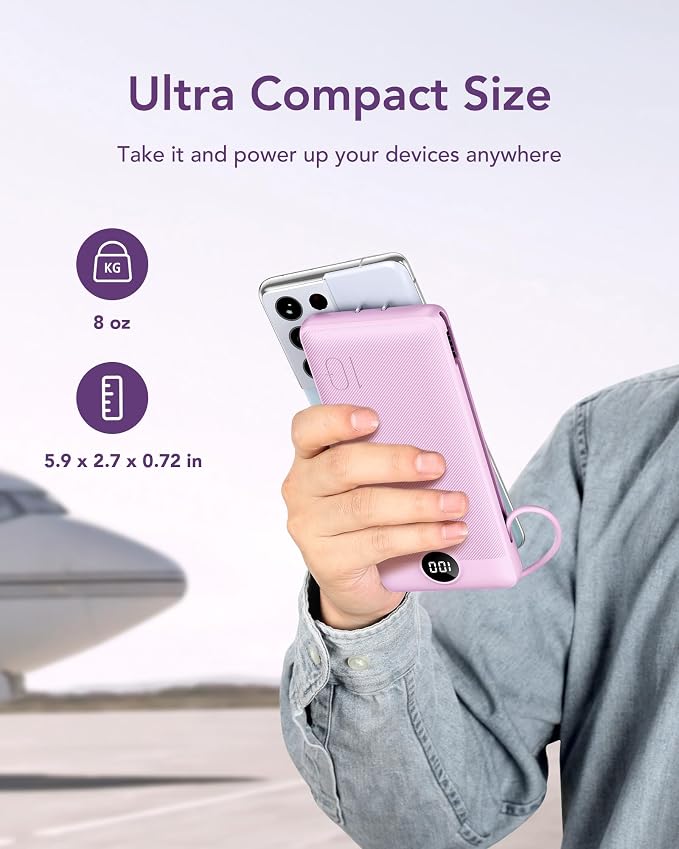 VEGER Portable Charger with Built-in AC Plug and Cables, All in One 10000mAh - Image 8
