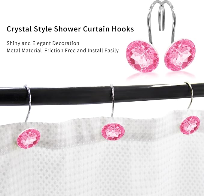MitoVilla Pink Shower Curtain Hooks Rings, Metal Shower Hooks - Image 3