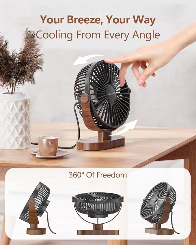 SWEETFULL 6.5 Inch USB Small Desk Fan, 3 Speeds Quiet Portable Desktop Table Fan - Image 5