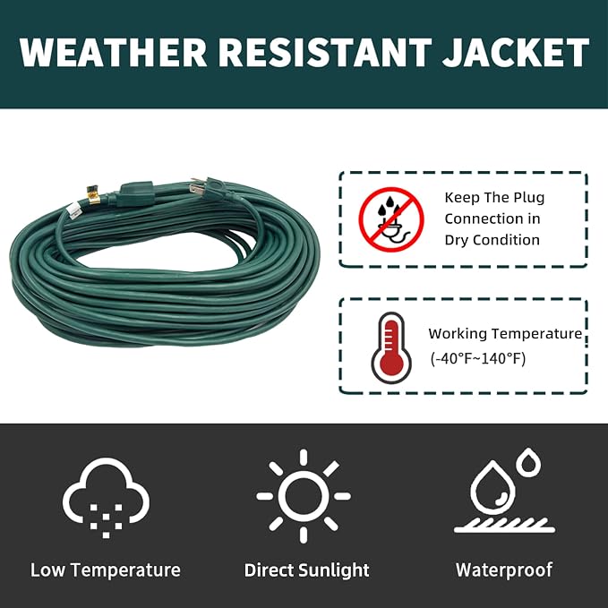 8FT Outdoor Extension Cord-16/3 SJTW Durable Green Extension Cable - Image 6